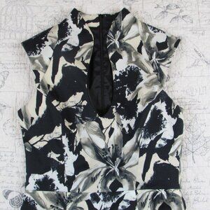 New Black Halo Women printed plunge neck  Pencil Sheath Dress wedding guest sz 6